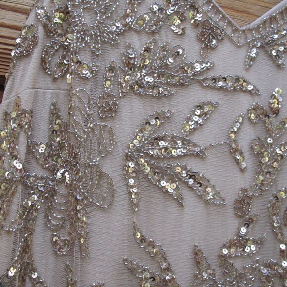 Pisarro Nights Nights Blush Beige Beaded Sequin Gown Dress 10 - Picture 7 of 13
